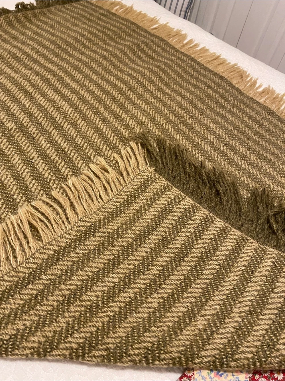Handwoven Olive and Tan Herringbone Throw Blanket - Home Accents